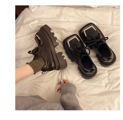 Platform Square Accent Shoes Metal Faux Lace-Up Toe Leather