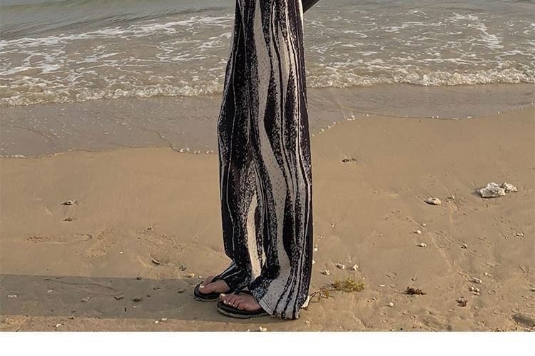 Pants High Pleated Print Leg Wide Rise Patterned