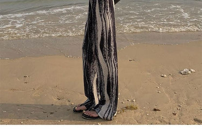 Pants High Pleated Print Leg Wide Rise Patterned