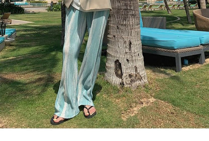 Pants High Pleated Print Leg Wide Rise Patterned