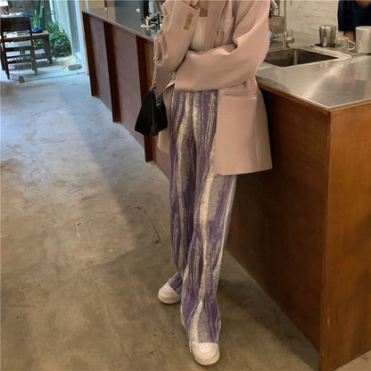 Pants High Pleated Print Leg Wide Rise Patterned