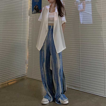 Pants High Pleated Print Leg Wide Rise Patterned