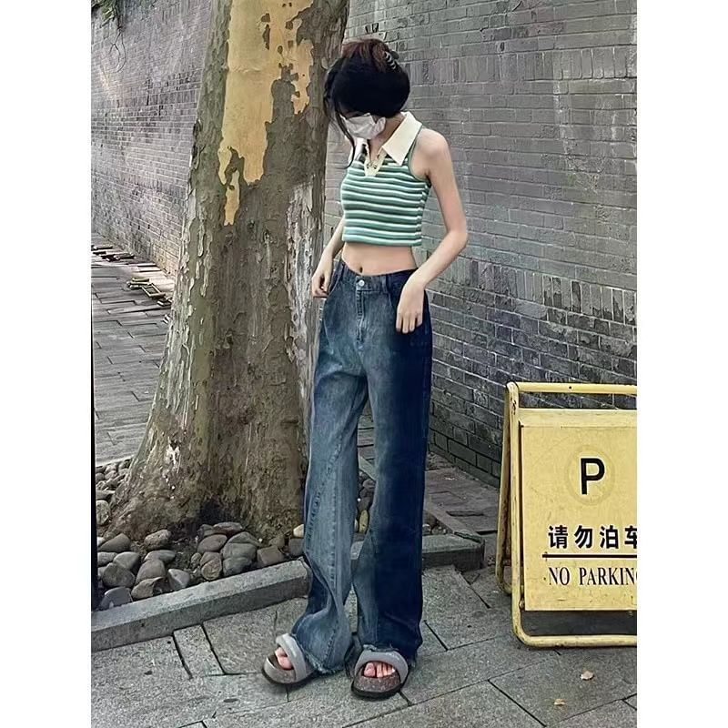 Wide Waist Washed Leg Jeans High