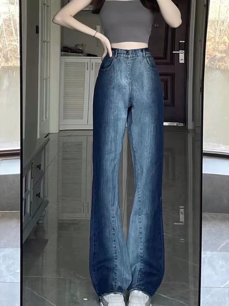 Wide Waist Washed Leg Jeans High