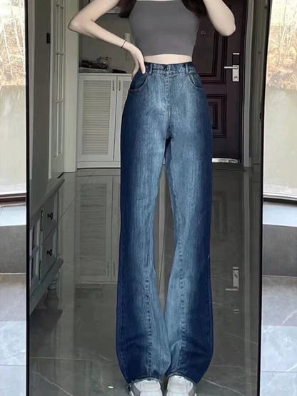 Wide Waist Washed Leg Jeans High