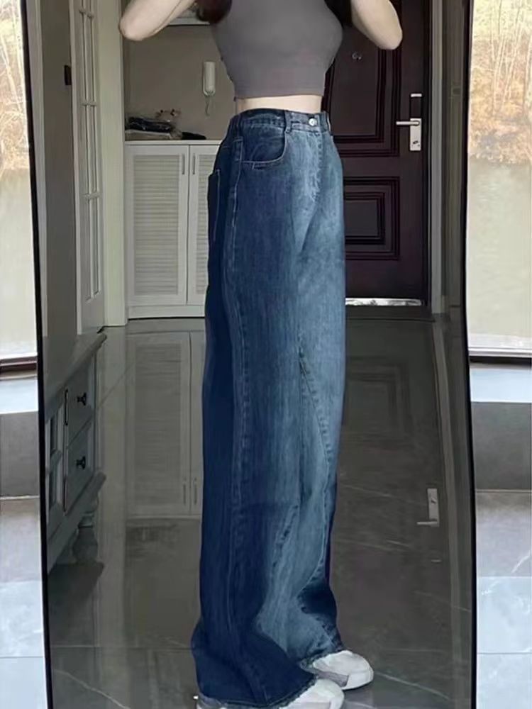 Wide Waist Washed Leg Jeans High