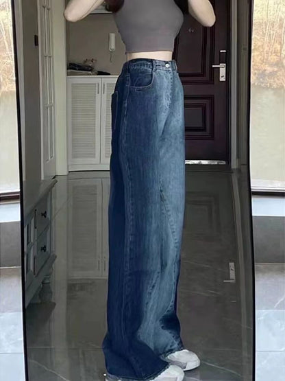 Wide Waist Washed Leg Jeans High