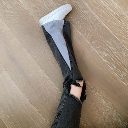 Panel Waist Jeans High Washed Flared Distressed