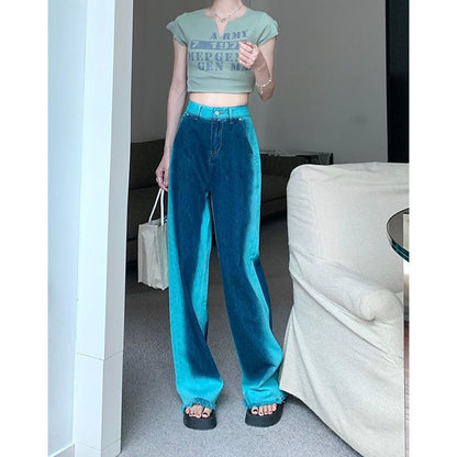 High Leg Wide Fray Jeans Washed Rise