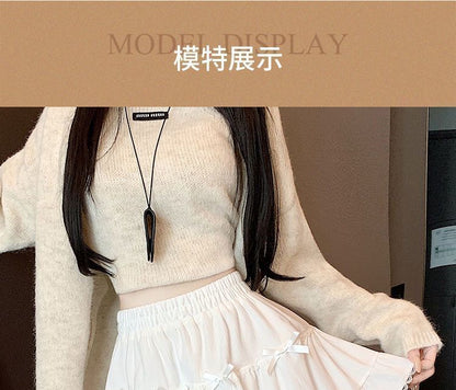 Ruffle A-Line Plain Elastic Waist Skirt Mini Bow