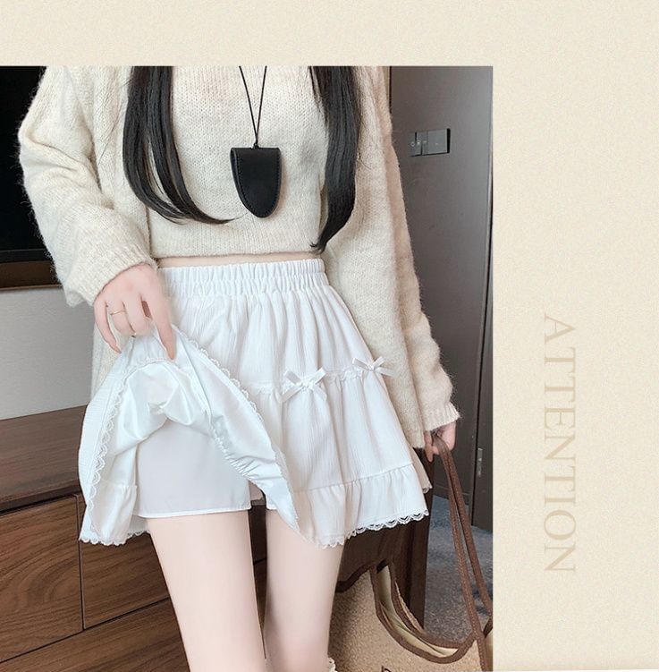 Ruffle A-Line Plain Elastic Waist Skirt Mini Bow