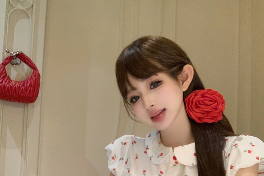 Puff-Sleeve Floral Mini / Pencil Plain Mid Shirt Skirt Rise