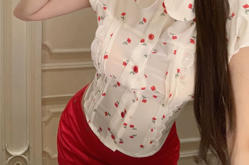 Puff-Sleeve Floral Mini / Pencil Plain Mid Shirt Skirt Rise