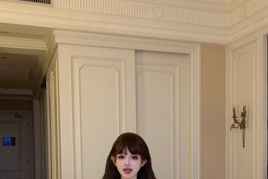 Puff-Sleeve Floral Mini / Pencil Plain Mid Shirt Skirt Rise