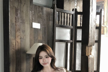 Lace Ruffle Trim Plain V-Neck Puff-Sleeve Blouse