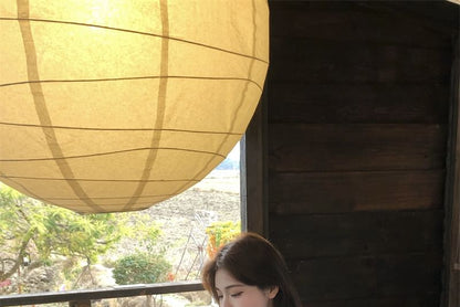 Lace Ruffle Trim Plain V-Neck Puff-Sleeve Blouse