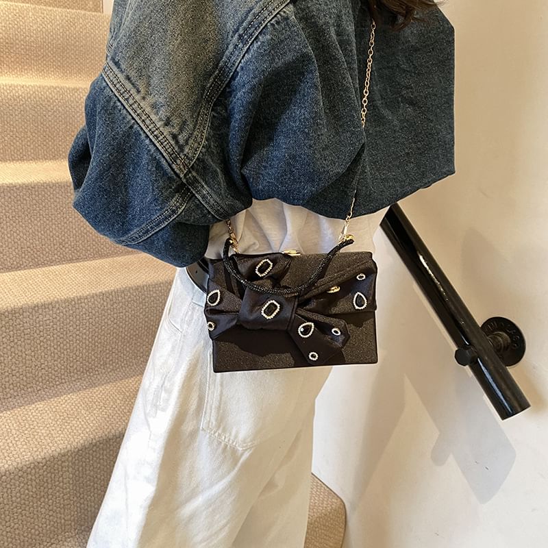 Box Bag Rhinestone Crossbody Bow