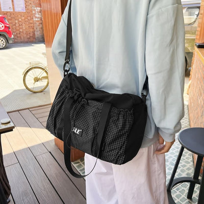 Bag Crossbody Buckled Panel Plaid Drawstring