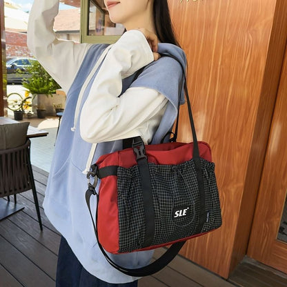 Bag Crossbody Buckled Panel Plaid Drawstring