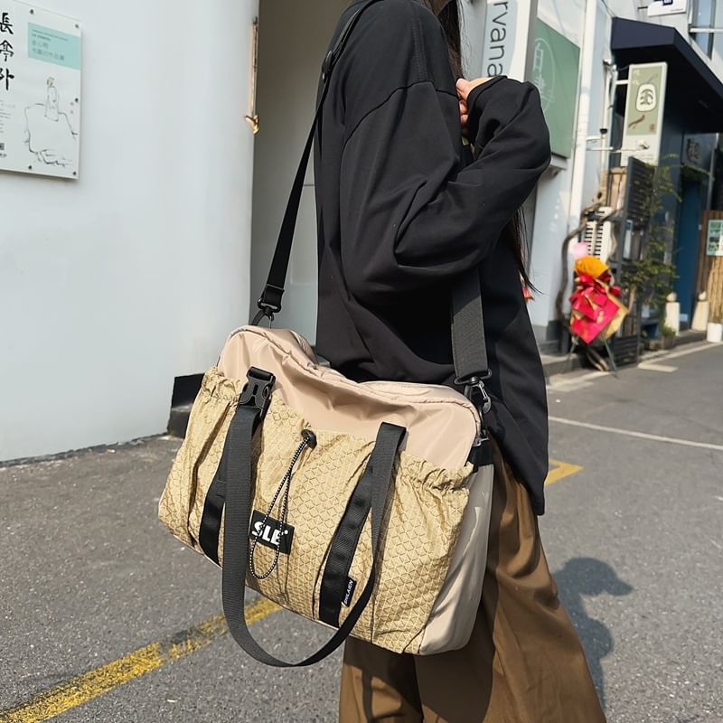 Bag Crossbody Buckled Panel Plaid Drawstring