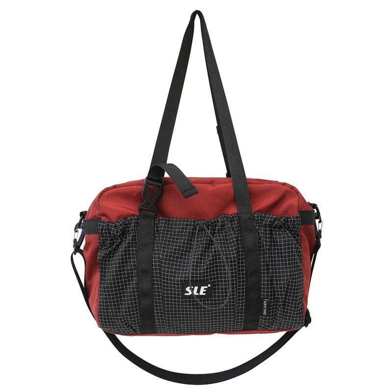 Bag Crossbody Buckled Panel Plaid Drawstring