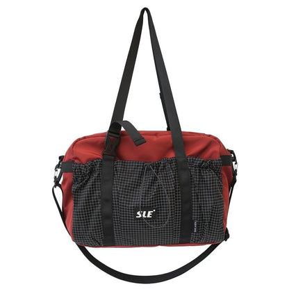 Bag Crossbody Buckled Panel Plaid Drawstring