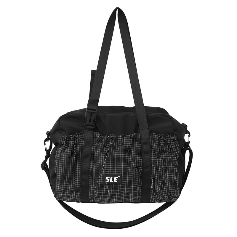 Bag Crossbody Buckled Panel Plaid Drawstring