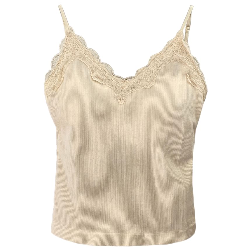 Plain Ribbed Lace Camisole Padded Top Trim