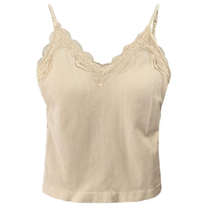 Plain Ribbed Lace Camisole Padded Top Trim