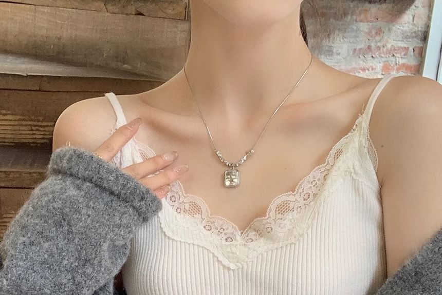 Plain Ribbed Lace Camisole Padded Top Trim