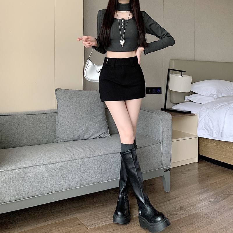 Plain Waist High Skort