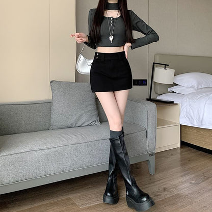 Plain Waist High Skort