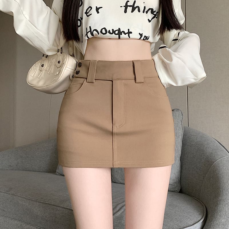 Plain Waist High Skort