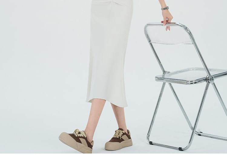 Ruched Waist Skirt Plain Fishtail High Midi