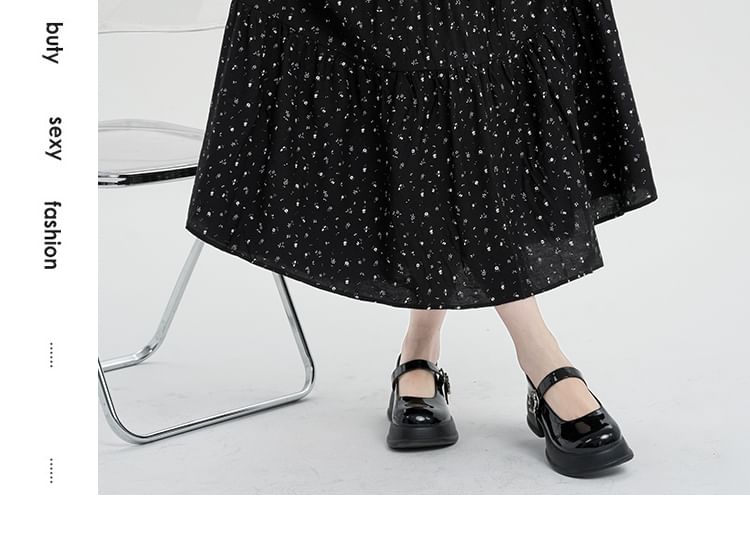 A-Line Tiered Elastic Skirt Midi Floral Waist