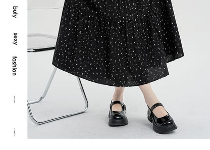 A-Line Tiered Elastic Skirt Midi Floral Waist