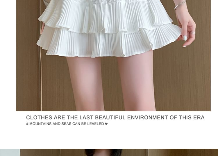 Mini Tiered Plain Accordion A-Line Elastic Pleated Skirt Waist