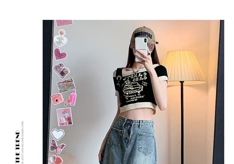 High Fringed Denim A-Line Skirt Midi Waist