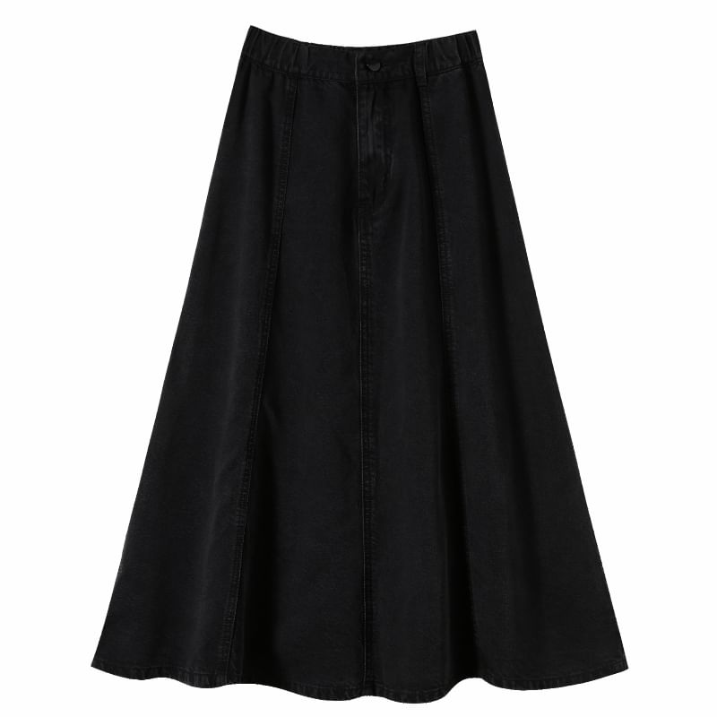 Midi High A-Line Denim Rise Plain Skirt