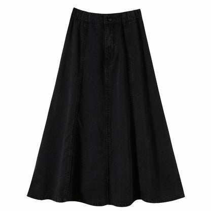 Midi High A-Line Denim Rise Plain Skirt