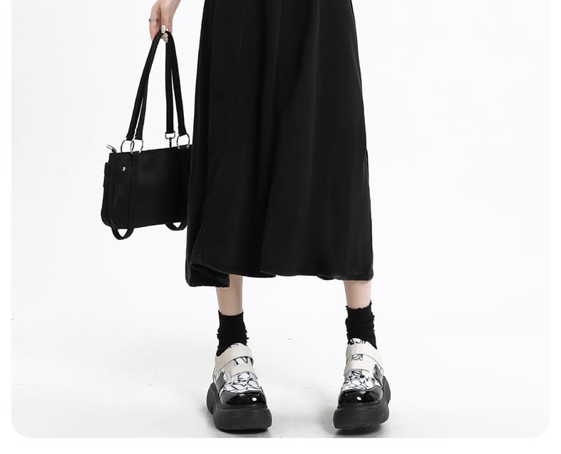 Midi High A-Line Denim Rise Plain Skirt