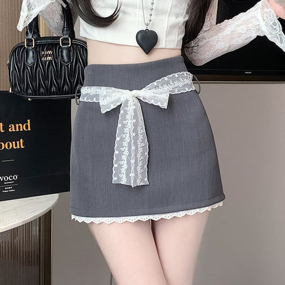 High Waist Skort Lace Panel