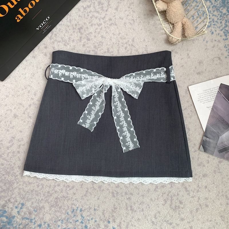 High Waist Skort Lace Panel