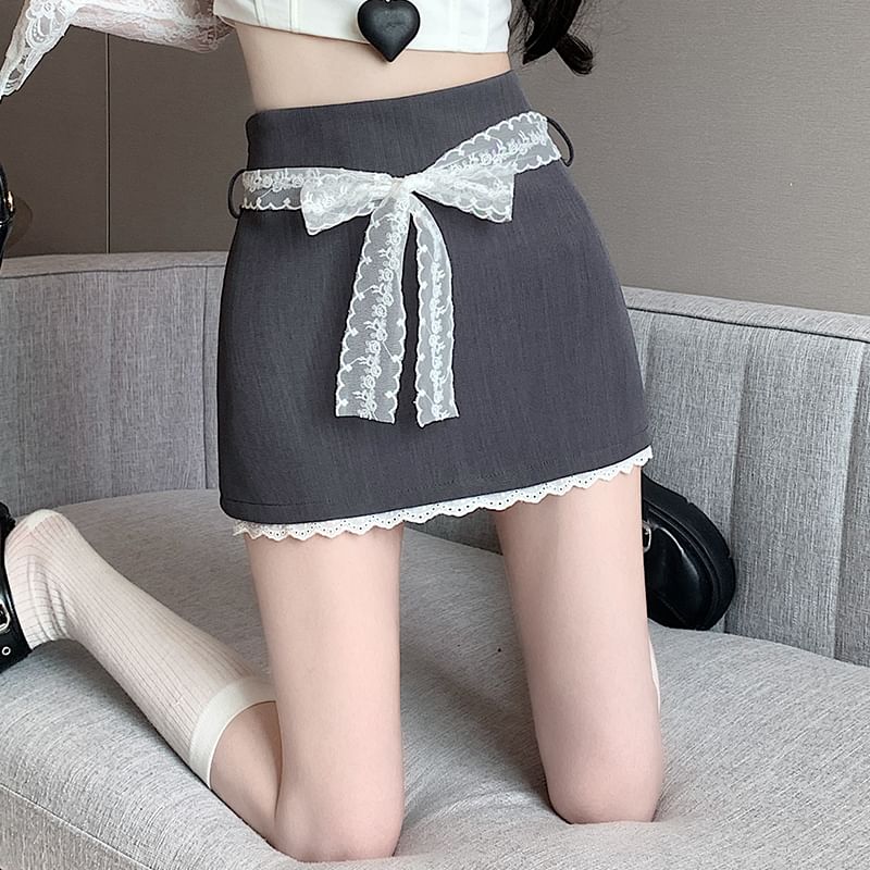 High Waist Skort Lace Panel