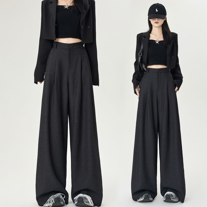 High Wide Leg Plain Rise Dress Pants