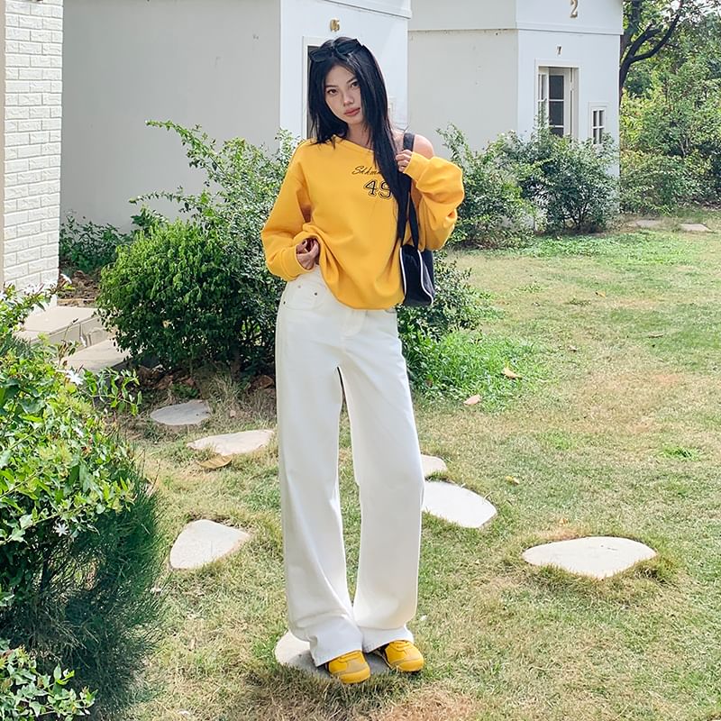 Leg Wide (Various Pants Designs) Washed Suit Plain Rise High