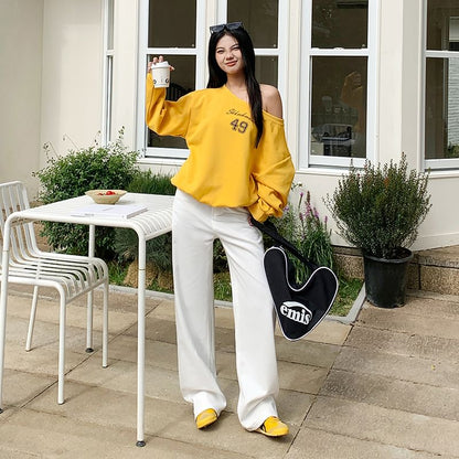 Leg Wide (Various Pants Designs) Washed Suit Plain Rise High