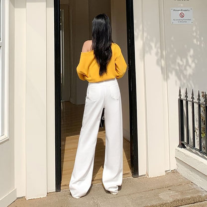 Leg Wide (Various Pants Designs) Washed Suit Plain Rise High