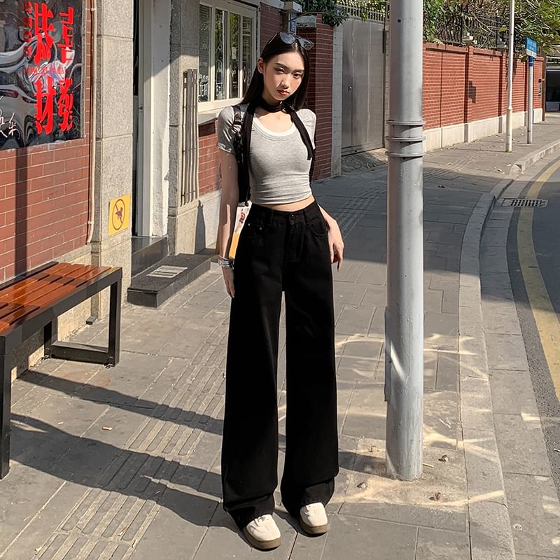 Leg Wide (Various Pants Designs) Washed Suit Plain Rise High