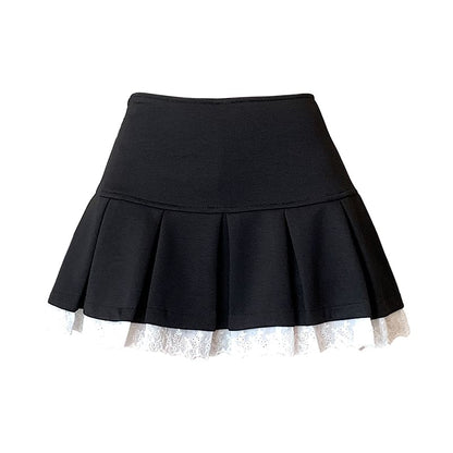 Waist Trim High Lace Skort Pleated
